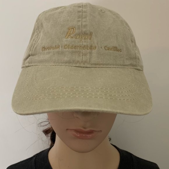 Vintage 90s Monochrome Khaki Royal Car Dealership Strapback Dad Hat Chev… - Picture 9 of 11